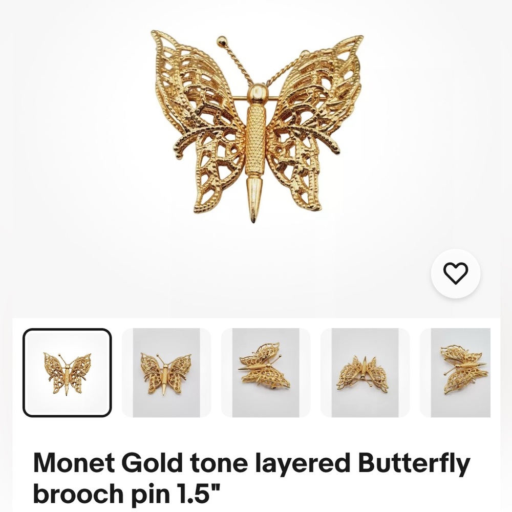 Never worn, vintage Monet layered butterfly brooch